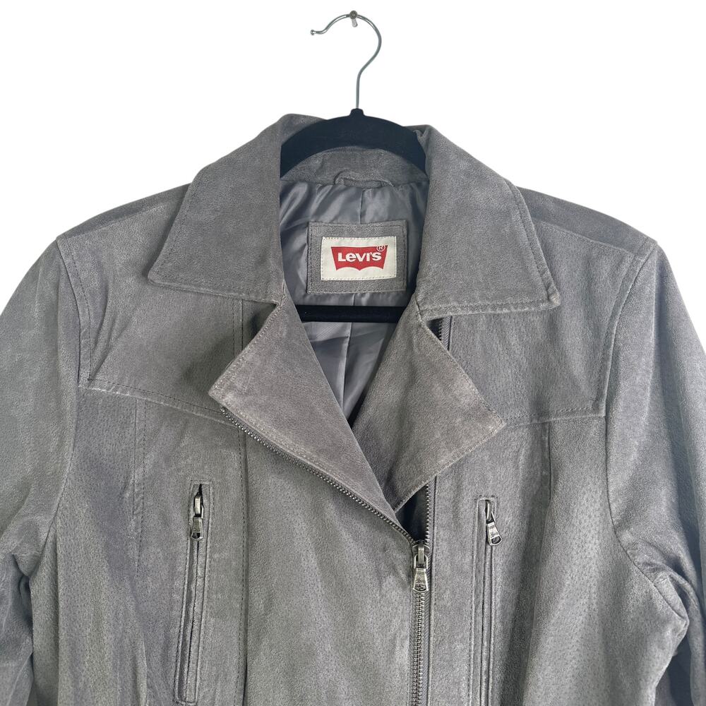 Levi’s Brushed Suede 100% Leather Moto Jacket Grey Women’s Plus Size 1X Biker - Picture 3 of 14